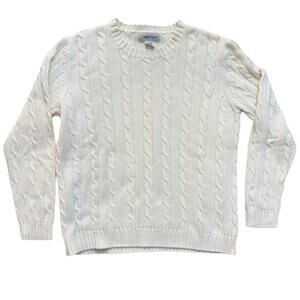 Cabin Creek Women's White Crew knit 100% cotton Sweater Size L